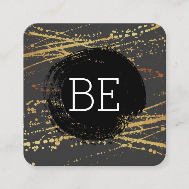 Cartão De Visita Quadrado Monograma com escovas Douradas (Frente)