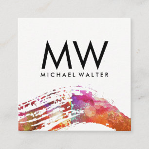 Cartão De Visita Quadrado Monograma com Mola de Água Moderna Brutada