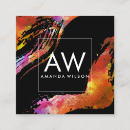 Cartão De Visita Quadrado Monograma com Mola de Água Moderna Brutada