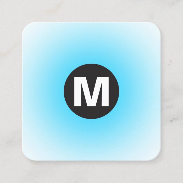 Cartão De Visita Quadrado Monograma da Mancha circular - Gradiente - Azul-Cé (Frente)