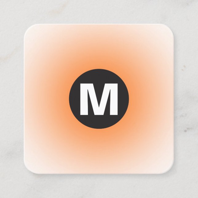 Cartão De Visita Quadrado Monograma da Mancha Circular - Gradiente - Laranja (Frente)