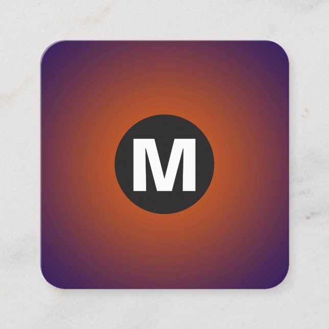 Cartão De Visita Quadrado Monograma da Mancha Circular - Gradiente - Laranja (Frente)
