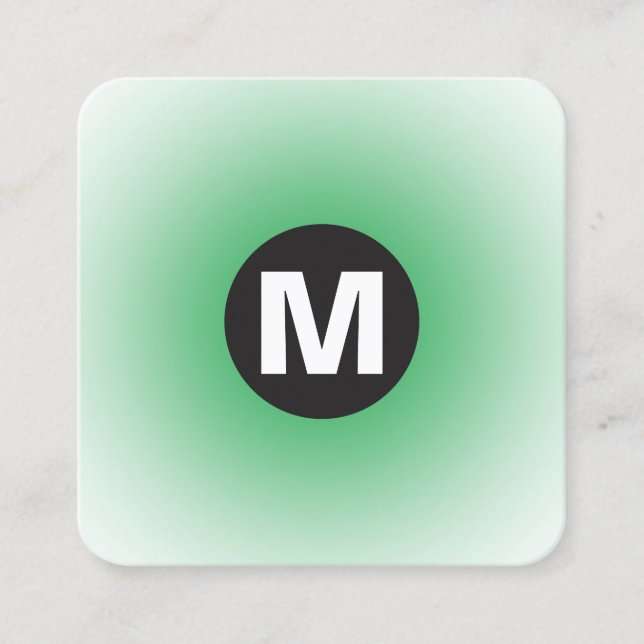Cartão De Visita Quadrado Monograma da Mancha Círculo - Gradiente - Verde de (Frente)