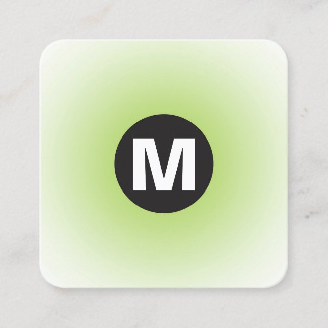 Cartão De Visita Quadrado Monograma da Mancha - Gradiente - Verde marciano (Frente)