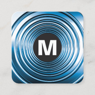 Cartão De Visita Quadrado Monograma da Spot Círculo - Azul Primavera longo