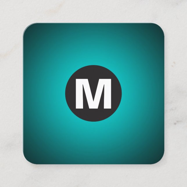 Cartão De Visita Quadrado Monograma da Spot Círculo - Gradiente - Ciano a Pr (Frente)