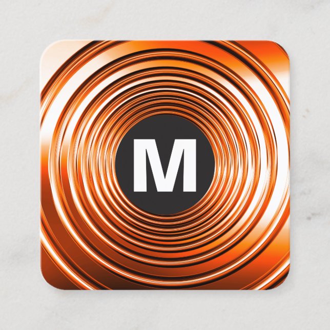 Cartão De Visita Quadrado Monograma da Spot Círculo - Laranja Primavera long (Frente)