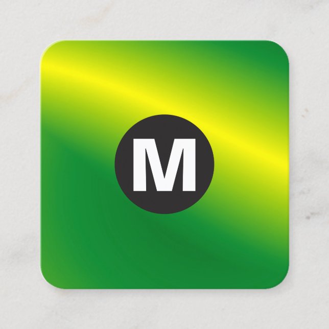 Cartão De Visita Quadrado Monograma da Spot Círculo - Onda Verde (Frente)