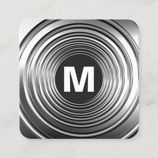 Cartão De Visita Quadrado Monograma da Spot Círculo - Primavera longo B&W (Frente)