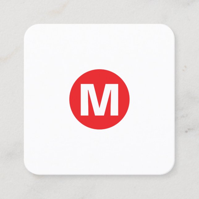 Cartão De Visita Quadrado Monograma da Spot Círculo - Vermelho (Frente)