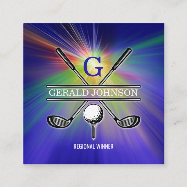 Cartão De Visita Quadrado Monograma de Golfe Mínimo Elegante (Frente)