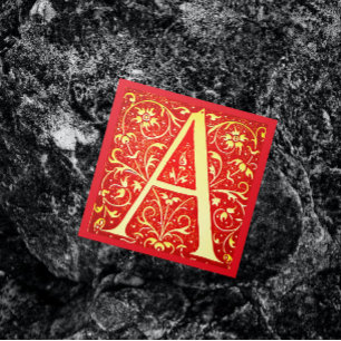 Cartão De Visita Quadrado Monograma decorativo antigo - capital A