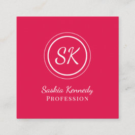 Cartão De Visita Quadrado Monograma do Elegante Red Script Professional