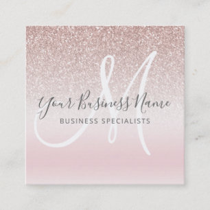 Cartão De Visita Quadrado Monograma do logotipo de negócios Girly Glitter D
