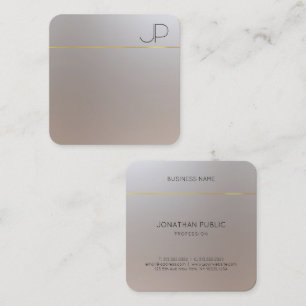 Cartão De Visita Quadrado Monograma, Dourada de aparência de prata Modelo m