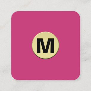 Cartão De Visita Quadrado Monograma Dourado à Mancha em Círculo 3d - Magenta