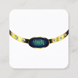 Cartão De Visita Quadrado Monograma Dourado de Gradiente Azul Luminoso Luxur