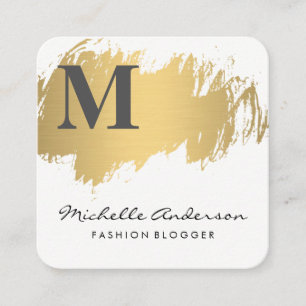 Cartão De Visita Quadrado Monograma Dourado Faux Na moda