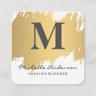 Cartão De Visita Quadrado Monograma Dourado Faux Na moda