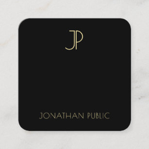 Cartão De Visita Quadrado Monograma Dourado negro elegante, luxo Modelo mode