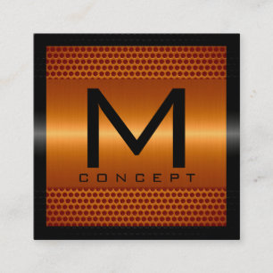 Cartão De Visita Quadrado Monograma Elegante Moderno Laranja Metálico