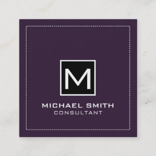 Cartão De Visita Quadrado Monograma Elegante Moderno Negro Roxo Escuro