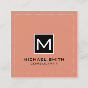 Cartão De Visita Quadrado Monograma Elegante Moderno Salmão Preto