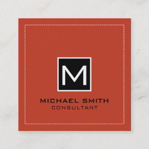 Cartão De Visita Quadrado Monograma Elegante Moderno Vermelho Pastel Preto