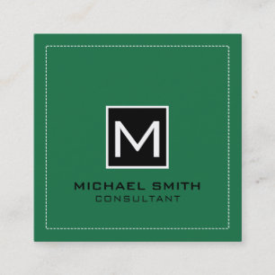 Cartão De Visita Quadrado Monograma Elegante preto Primavera verde