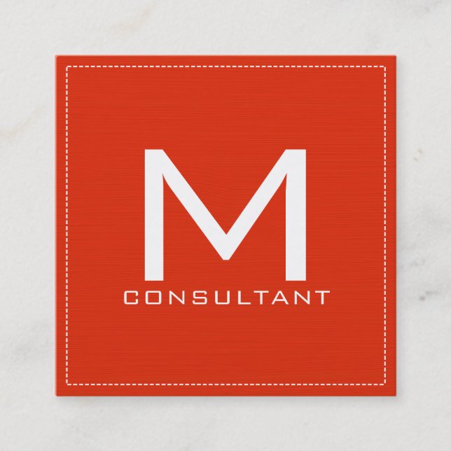 Cartão De Visita Quadrado Monograma Elegante Vermelho Moderno (Frente)