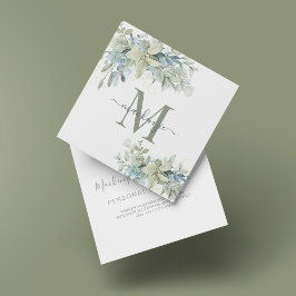 Cartão De Visita Quadrado Monograma Floral Botânico Eucalyptus Elegante