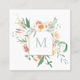 Cartão De Visita Quadrado Monograma Floral de Mola de Água