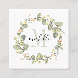 Cartão De Visita Quadrado Monograma Floral Personalizável Floral Blossomas