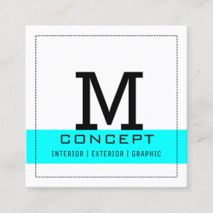 Cartão De Visita Quadrado Monograma Moderno Aqua Branco