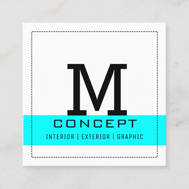 Cartão De Visita Quadrado Monograma Moderno Aqua Branco (Frente)