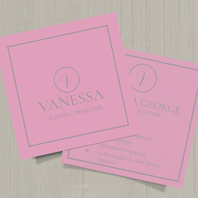 Cartão De Visita Quadrado Monograma Moderno Cor-de-Rosa Elegante (Elegant Cute Pink Modern Monogram Custom Square Business Card)