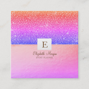 Cartão De Visita Quadrado Monograma Moderno Elegante Violet Ombre Glitter