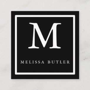 Cartão De Visita Quadrado Monograma Moderno Mínimo Chic Black and White