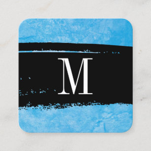 Cartão De Visita Quadrado Monograma no Grunge azul expressivo