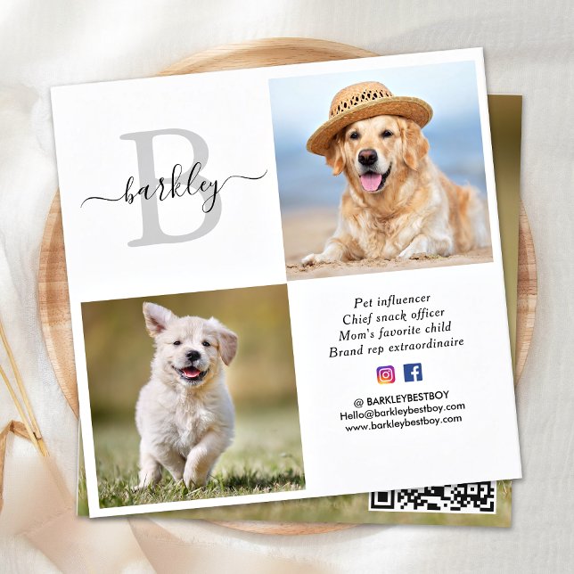 Cartão De Visita Quadrado Monograma personalizado de código QR de mídia soci (Criador carregado)