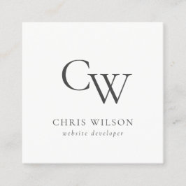 Cartão De Visita Quadrado Monograma preto e branco simples mínimo inicial