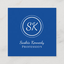 Cartão De Visita Quadrado Monograma Profissional de Script Azul Elegante