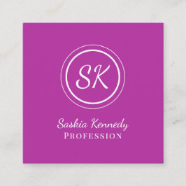 Cartão De Visita Quadrado Monograma Profissional de Script Rosa Escuro Elega