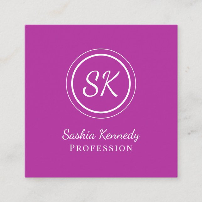 Cartão De Visita Quadrado Monograma Profissional de Script Rosa Escuro Elega (Frente)