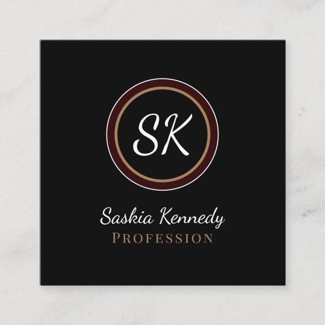 Cartão De Visita Quadrado Monograma Profissional Misturado Castanho Misturad (Frente)