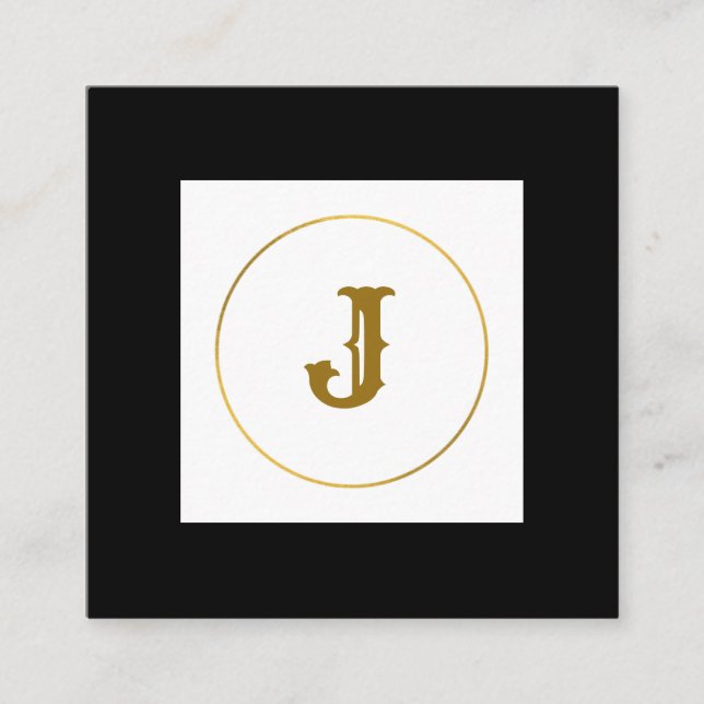 Cartão De Visita Quadrado monograma simples e mínimo de ouro personalizado c (Frente)