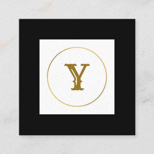 Cartão De Visita Quadrado monograma simples e mínimo de ouro personalizado c (Frente)