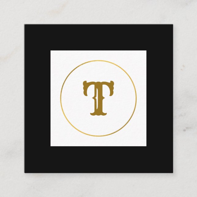 Cartão De Visita Quadrado monograma simples e mínimo de ouro personalizado c (Frente)