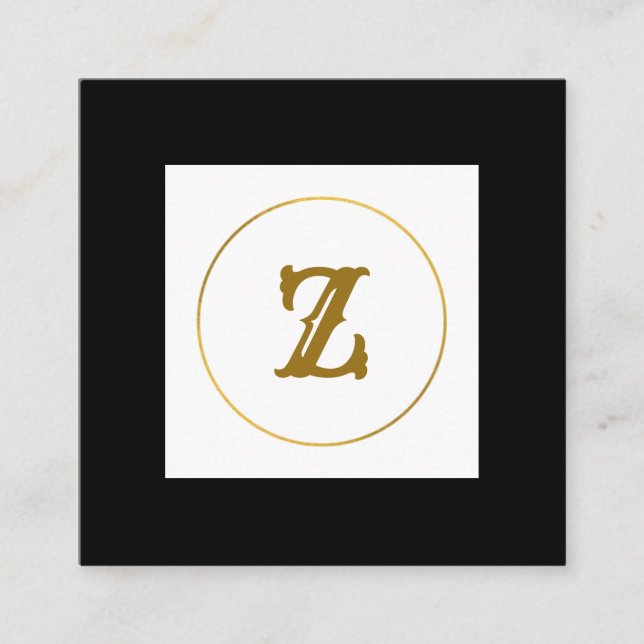 Cartão De Visita Quadrado monograma simples e mínimo de ouro personalizado c (Frente)