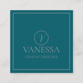 Cartão De Visita Quadrado Monograma Verde Moderno Elegante